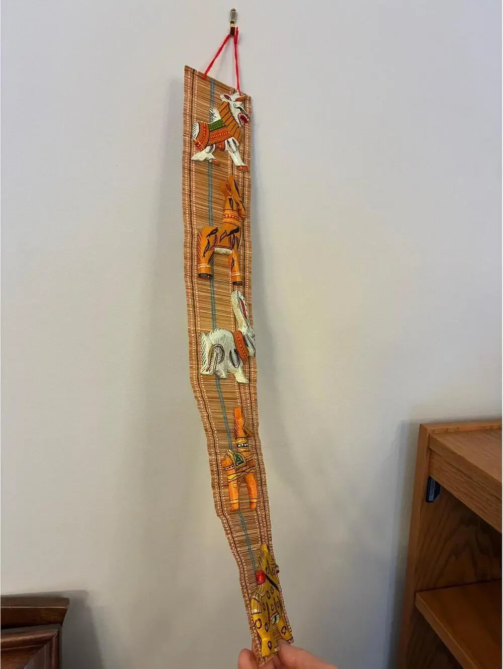 Handcrafted Wooden Animal Wall Hanging | Folk Art Vertical Decor Panel 20” by 3”